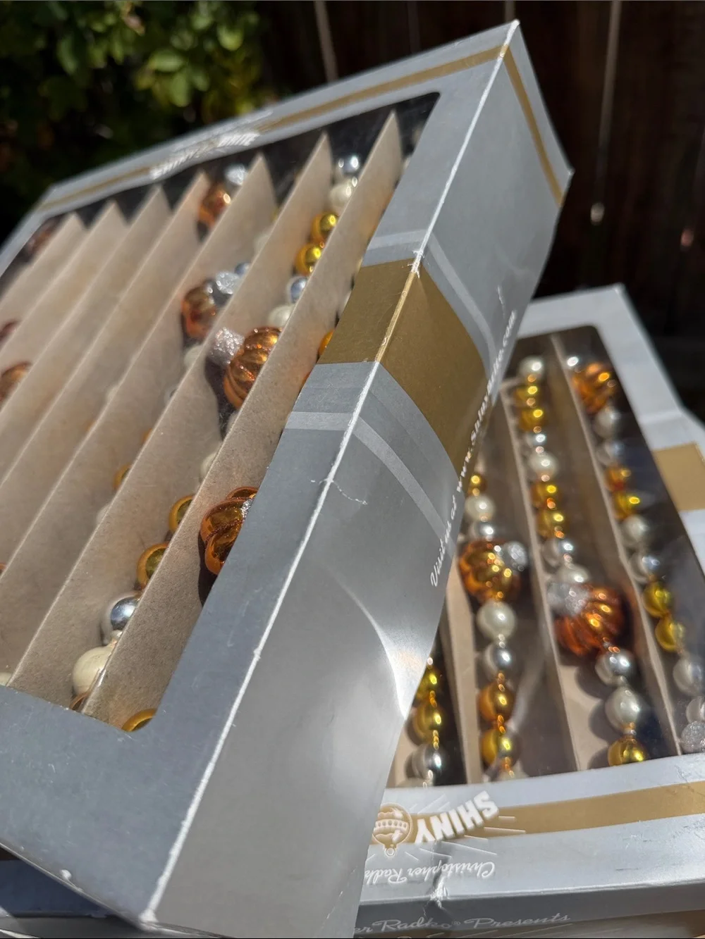x3 RADKO Shiny Brite GLASS GARLAND 7ft/14ft Set Pumpkin Orange Gold Silver Fall